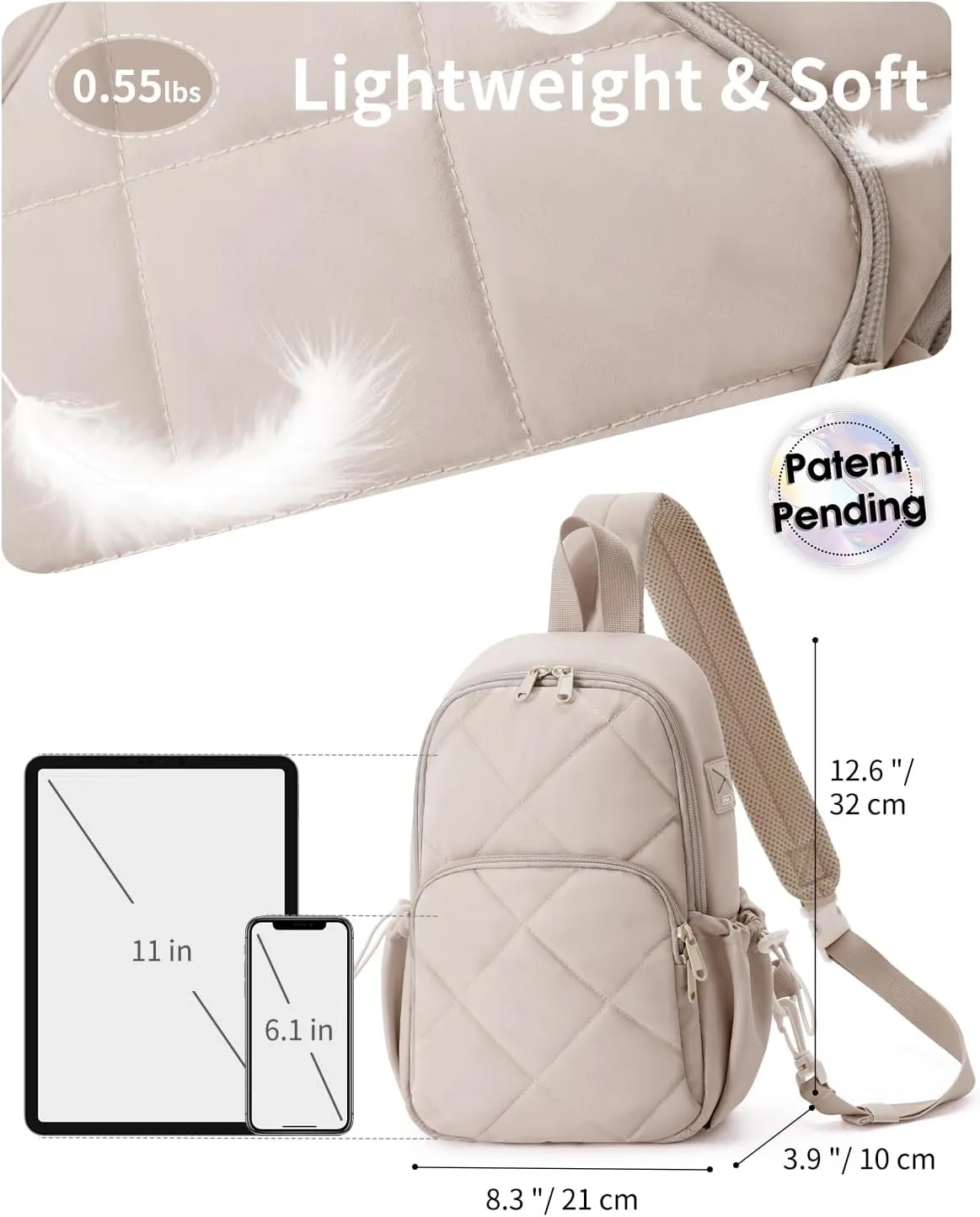 Wandering Nature Featherweight Sling Backpack Crossbody Bag for Women Fits for 11" iPad with Convertible Padded Strap, Multiple Pockets, Ideal for College, Work Commute, Travel, Everyday Errands