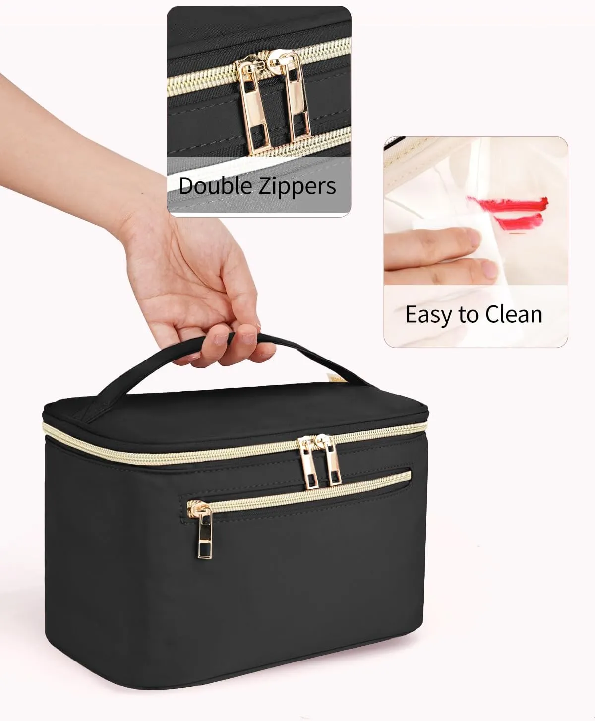 Wandering Nature Large Makeup Bag, Travel Make Up Organizer Cosmetic Brush Bags Case for Women in Fabric,Black,Patent Pending