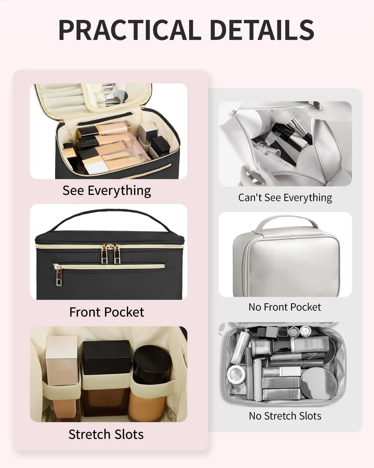 Wandering Nature Large Makeup Bag, Travel Make Up Organizer Cosmetic Brush Bags Case for Women in Fabric,Black,Patent Pending