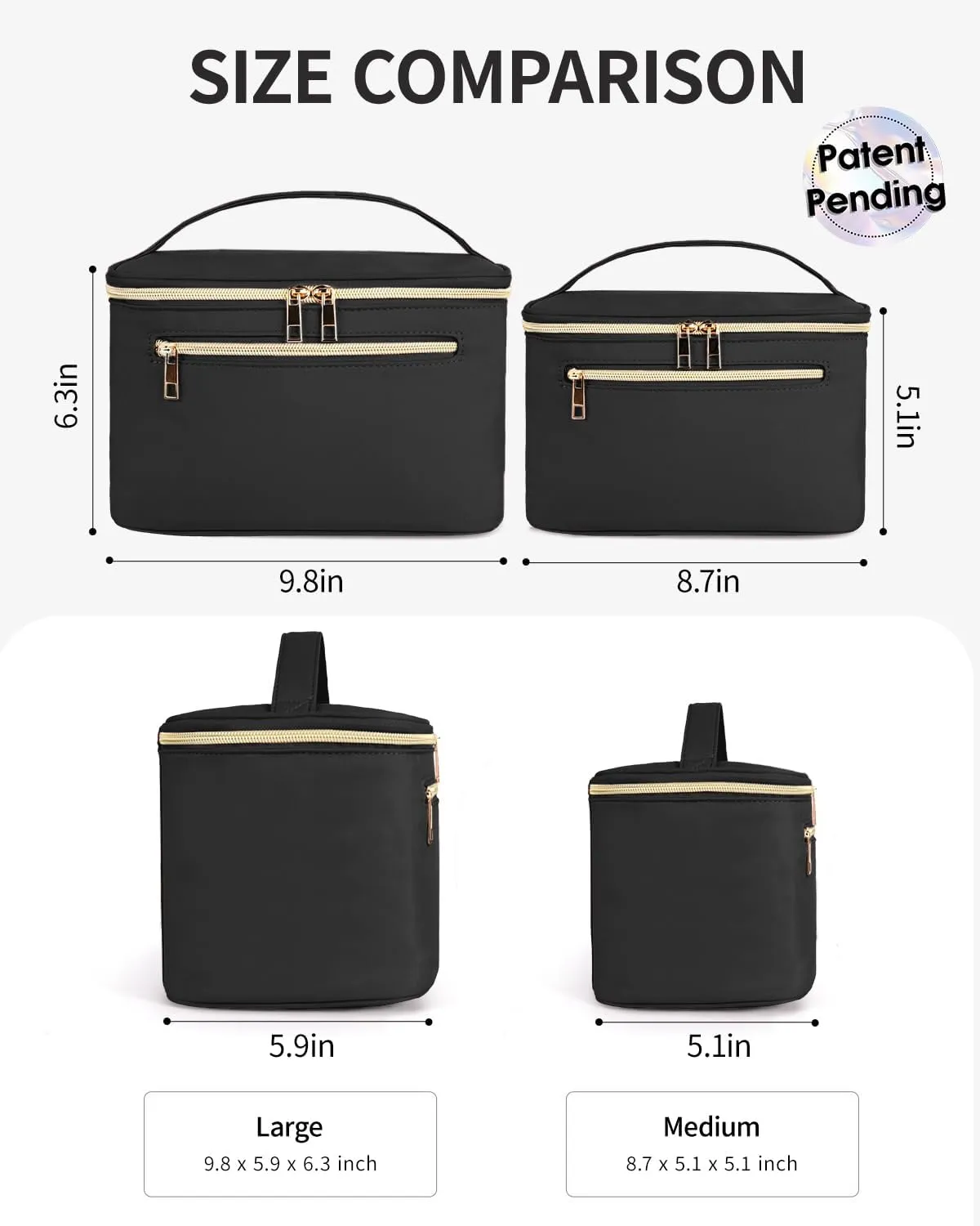 Wandering Nature Large Makeup Bag, Travel Make Up Organizer Cosmetic Brush Bags Case for Women in Fabric,Black,Patent Pending