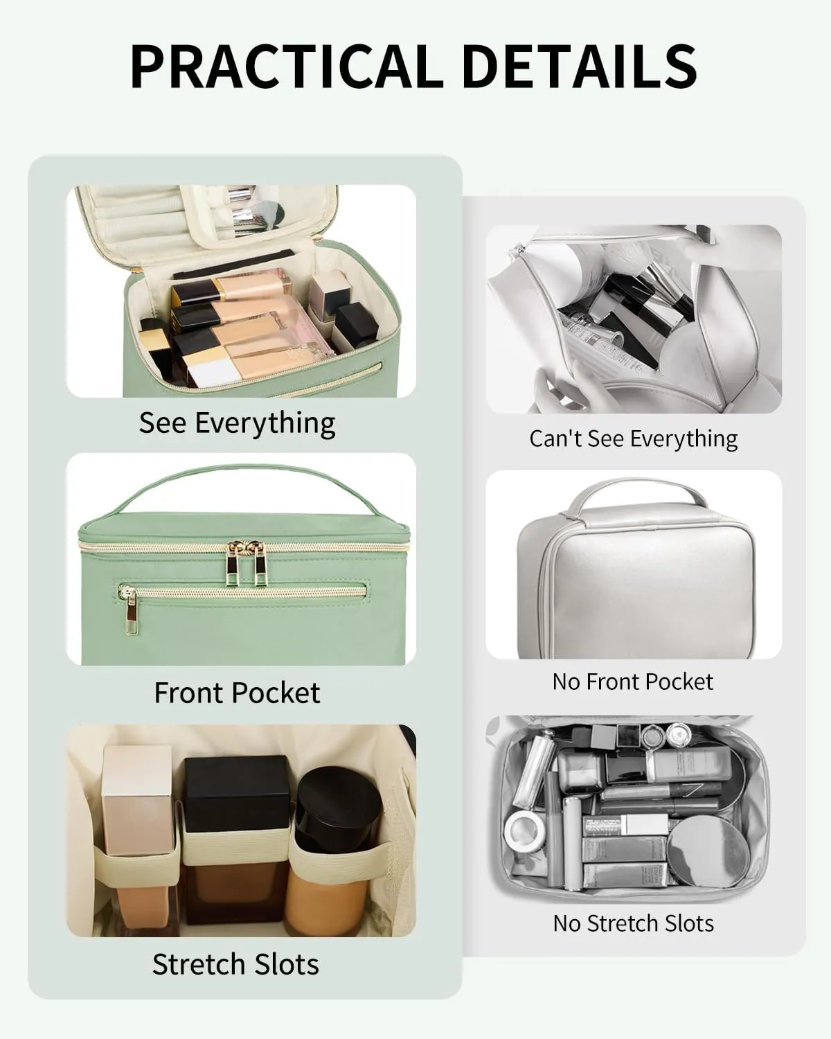 Wandering Nature Large Makeup Bag, Travel Make Up Organizer Cosmetic Brush Bags Case for Women in in Fabric,Sage Green,Patent Pending