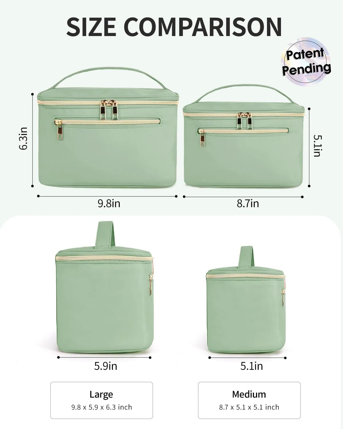 Wandering Nature Large Makeup Bag, Travel Make Up Organizer Cosmetic Brush Bags Case for Women in in Fabric,Sage Green,Patent Pending