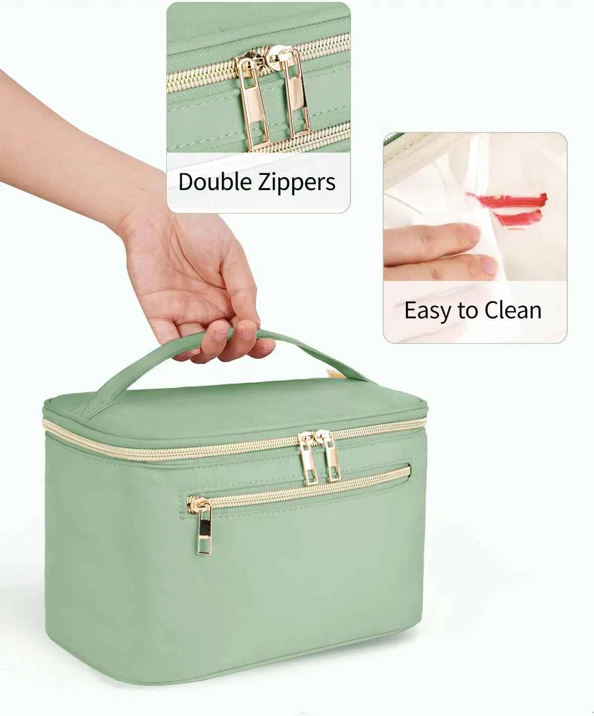 Wandering Nature Large Makeup Bag, Travel Make Up Organizer Cosmetic Brush Bags Case for Women in in Fabric,Sage Green,Patent Pending