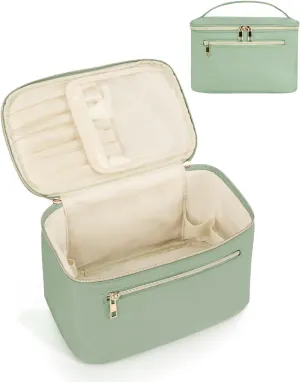 Wandering Nature Large Makeup Bag, Travel Make Up Organizer Cosmetic Brush Bags Case for Women in in Fabric,Sage Green,Patent Pending