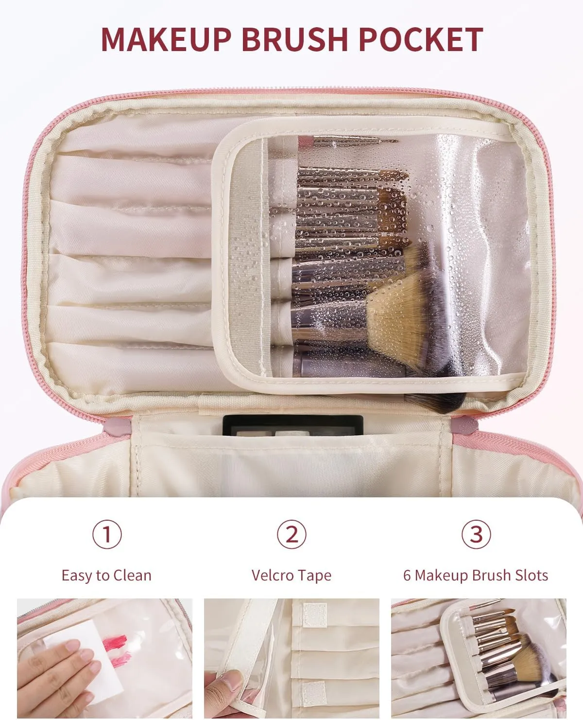 Wandering Nature Puffer Initial Makeup Bag, Personalized Travel Make Up Organizer Cosmetic Bags with Brush Holder and Divider, Gift with Chenille Letter for Moms, Wives, Girlfriend, Besties
