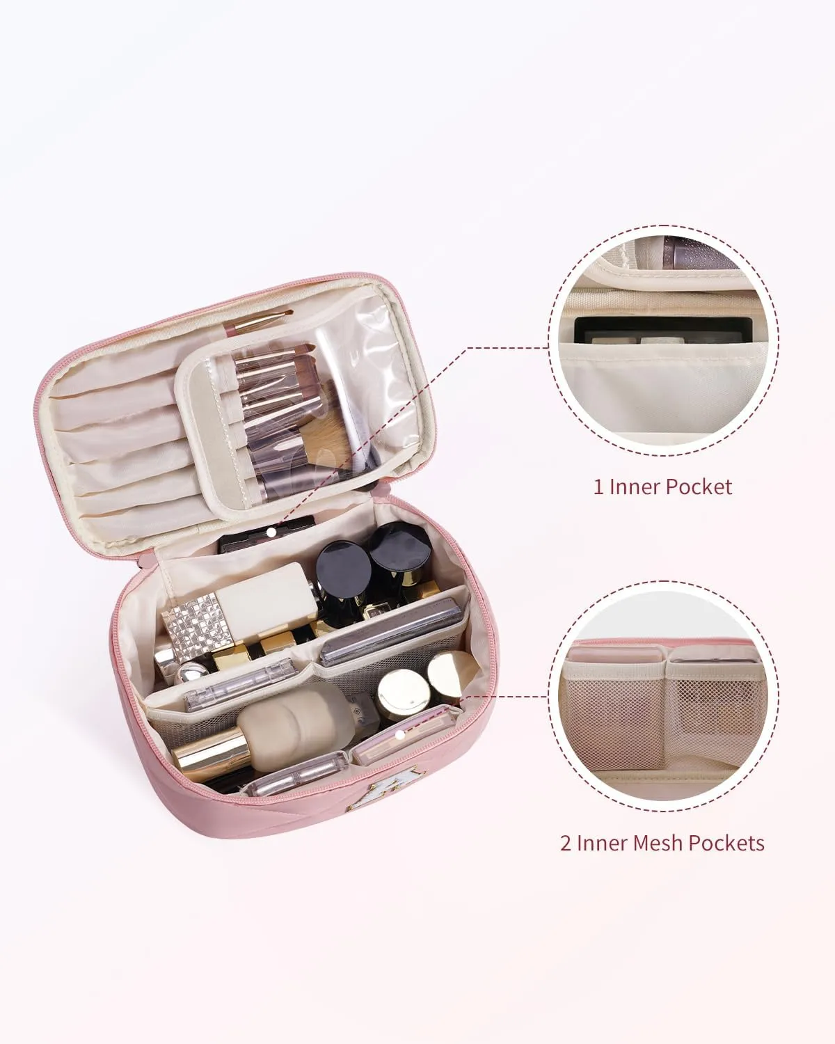 Wandering Nature Puffer Initial Makeup Bag, Personalized Travel Make Up Organizer Cosmetic Bags with Brush Holder and Divider, Gift with Chenille Letter for Moms, Wives, Girlfriend, Besties