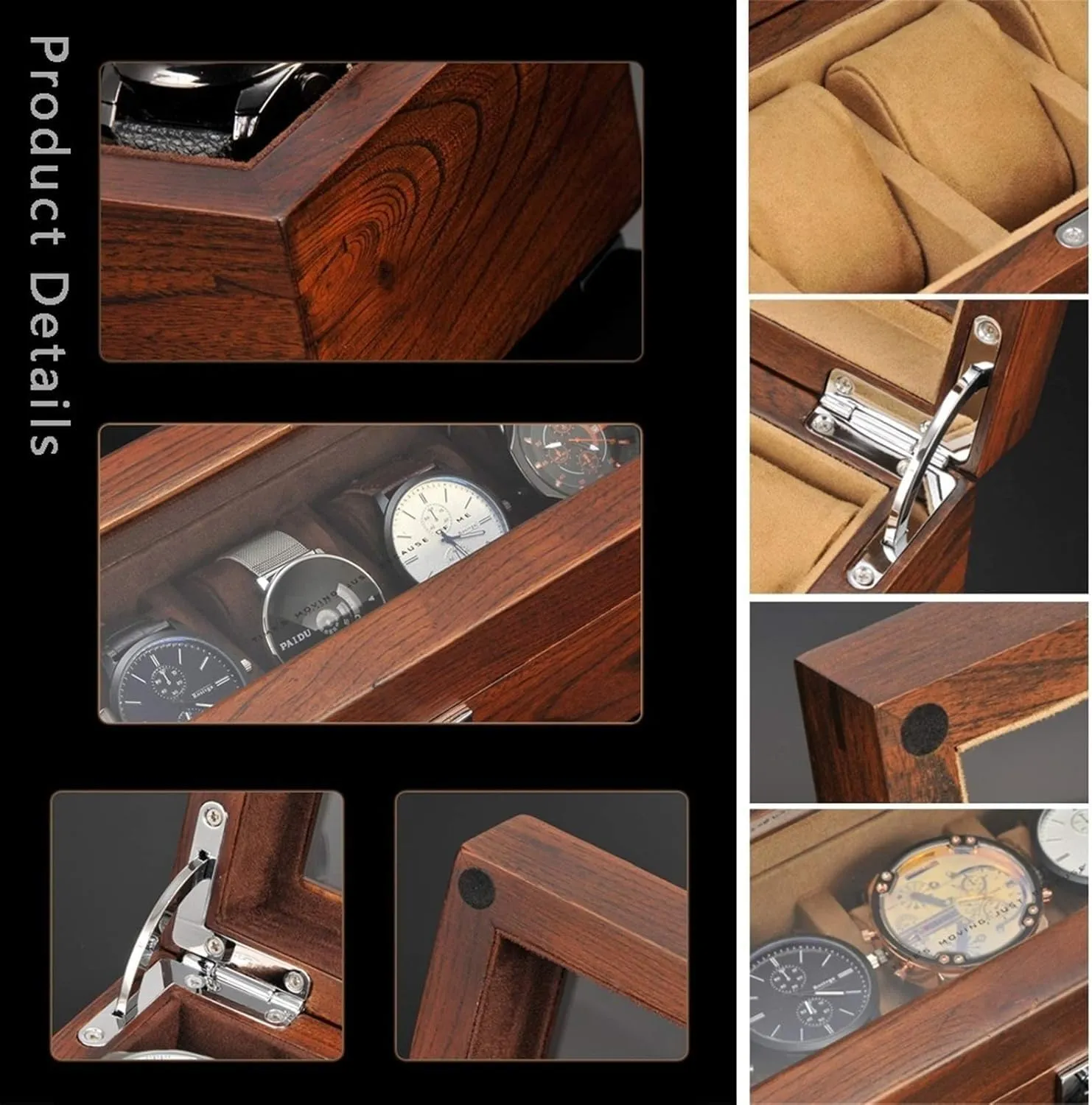 Watch Box Case Organizer Display for Men Women, Mens Watch Boxes Watch Case Display Organizer Premium 5 Slot Wood Box with Glass Top, Mens Gifts(Brown B)