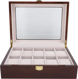 Watch Box Display, Delicate Wood 10 Grids Luxury, Jewelry Display Storage with Glass Cover and Removable Pillows, for Use, Store Display and Home Decoration