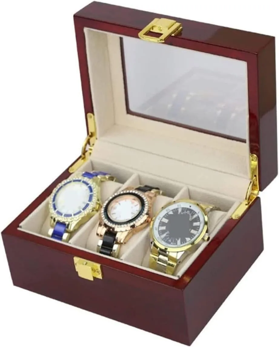 Watch Case Watch Roll Elegant Wood 3 Slots Watch Collector Box Holder Wristwatch Display Tray Lockable Storage Organizer Case Gift Watch Box Watch Winder