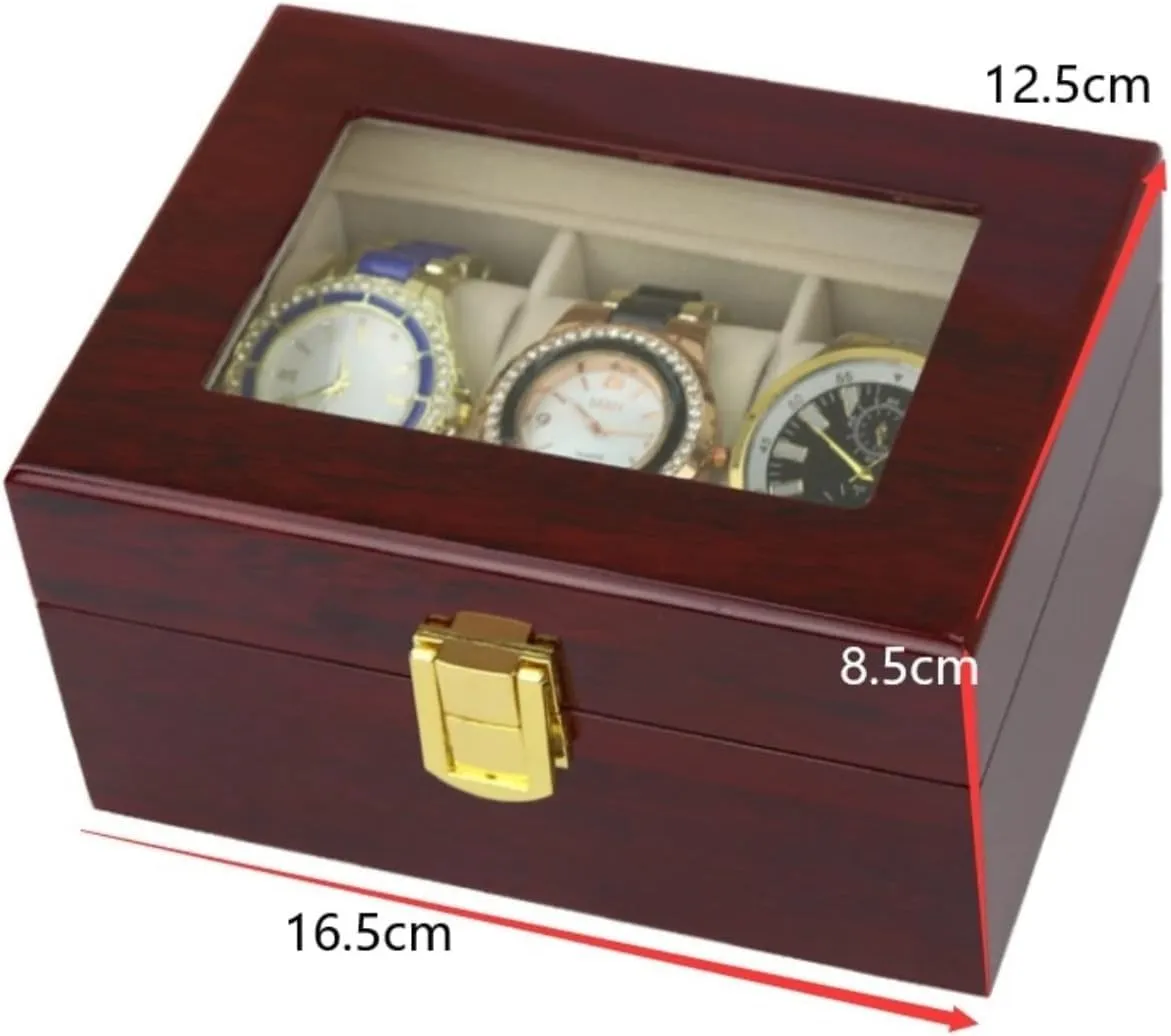 Watch Case Watch Roll Elegant Wood 3 Slots Watch Collector Box Holder Wristwatch Display Tray Lockable Storage Organizer Case Gift Watch Box Watch Winder