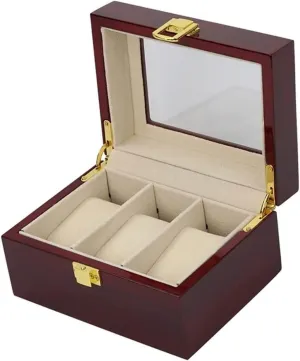 Watch Case Watch Roll Elegant Wood 3 Slots Watch Collector Box Holder Wristwatch Display Tray Lockable Storage Organizer Case Gift Watch Box Watch Winder