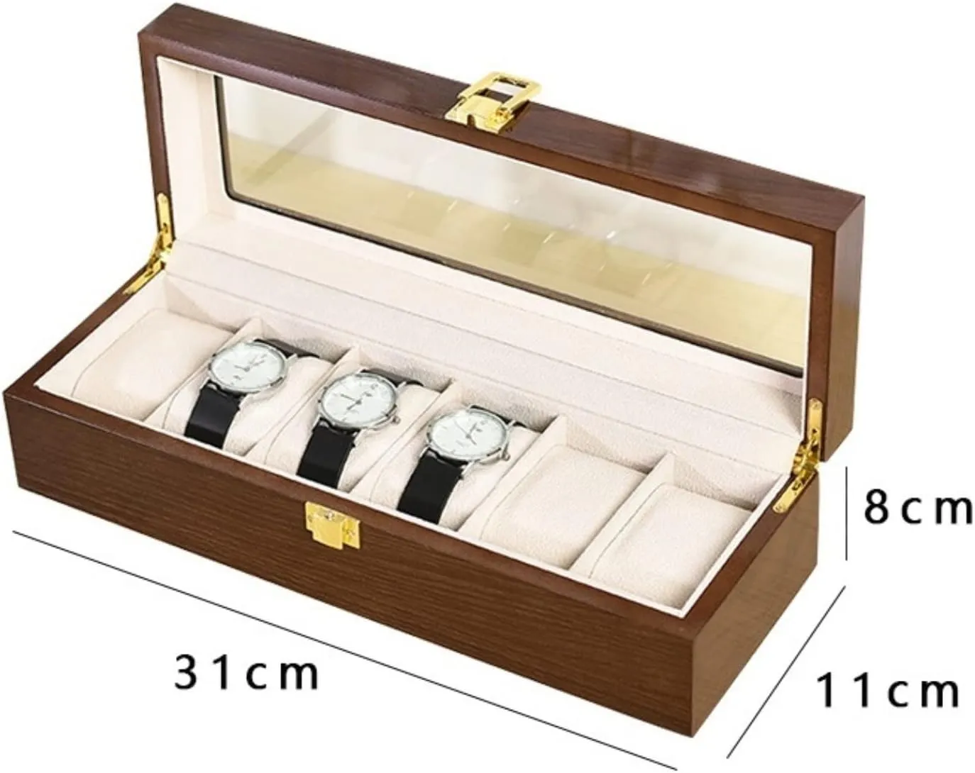 Watch Case Watch Roll Modern Wood Watch Box Organizer 10 Slot Watch Display Case Jewelry Showcase with Clear Top Metal Lock Watch Box Watch Winder(31 * 11 * 8cm)