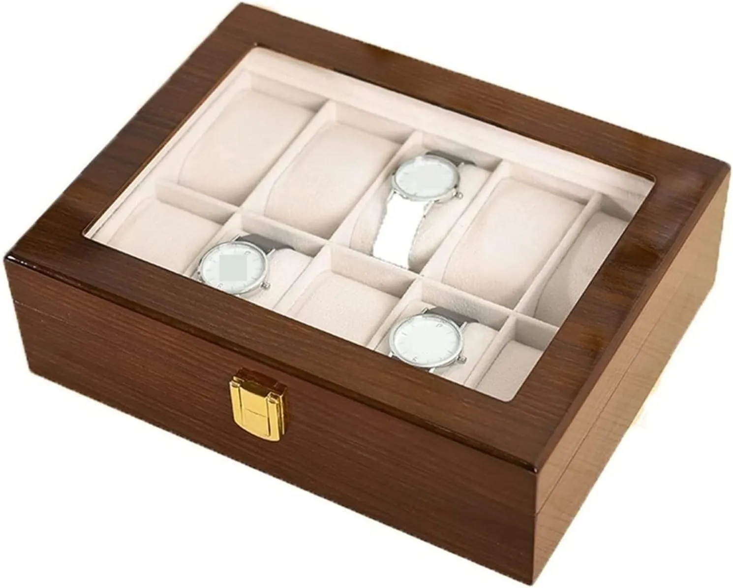 Watch Case Watch Roll Modern Wood Watch Box Organizer 10 Slot Watch Display Case Jewelry Showcase with Clear Top Metal Lock Watch Box Watch Winder(31 * 11 * 8cm)