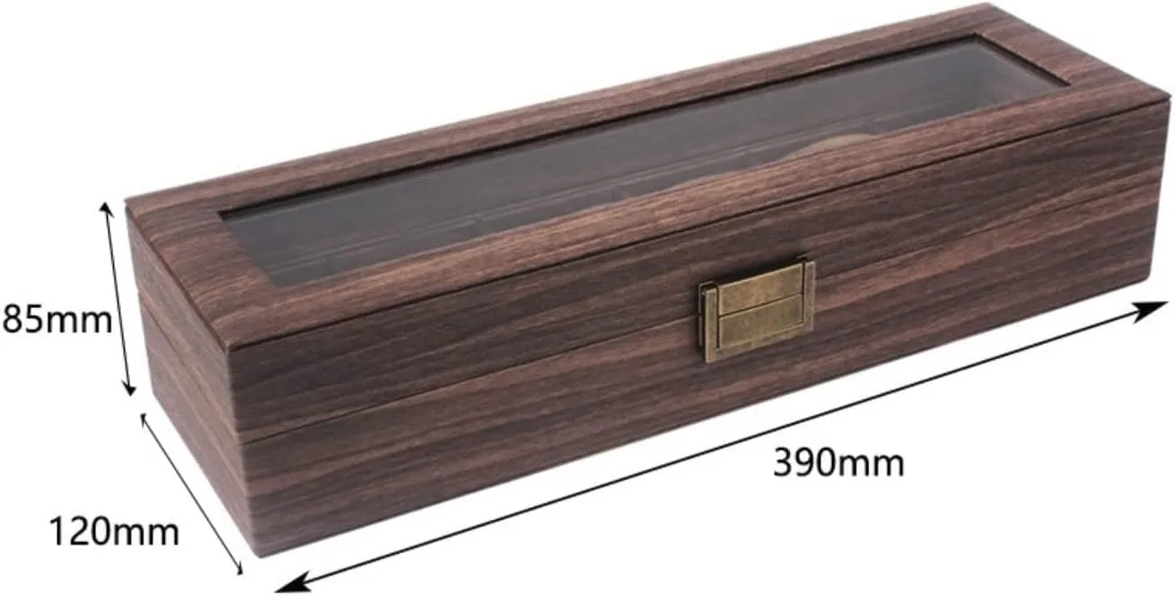Watch Case Watch Roll Watch Organizer Display Vintage Wood Grain PU Leather Watch Box 6 Slots Display Case Organizer with Glass Lid Watch Box Watch Winder