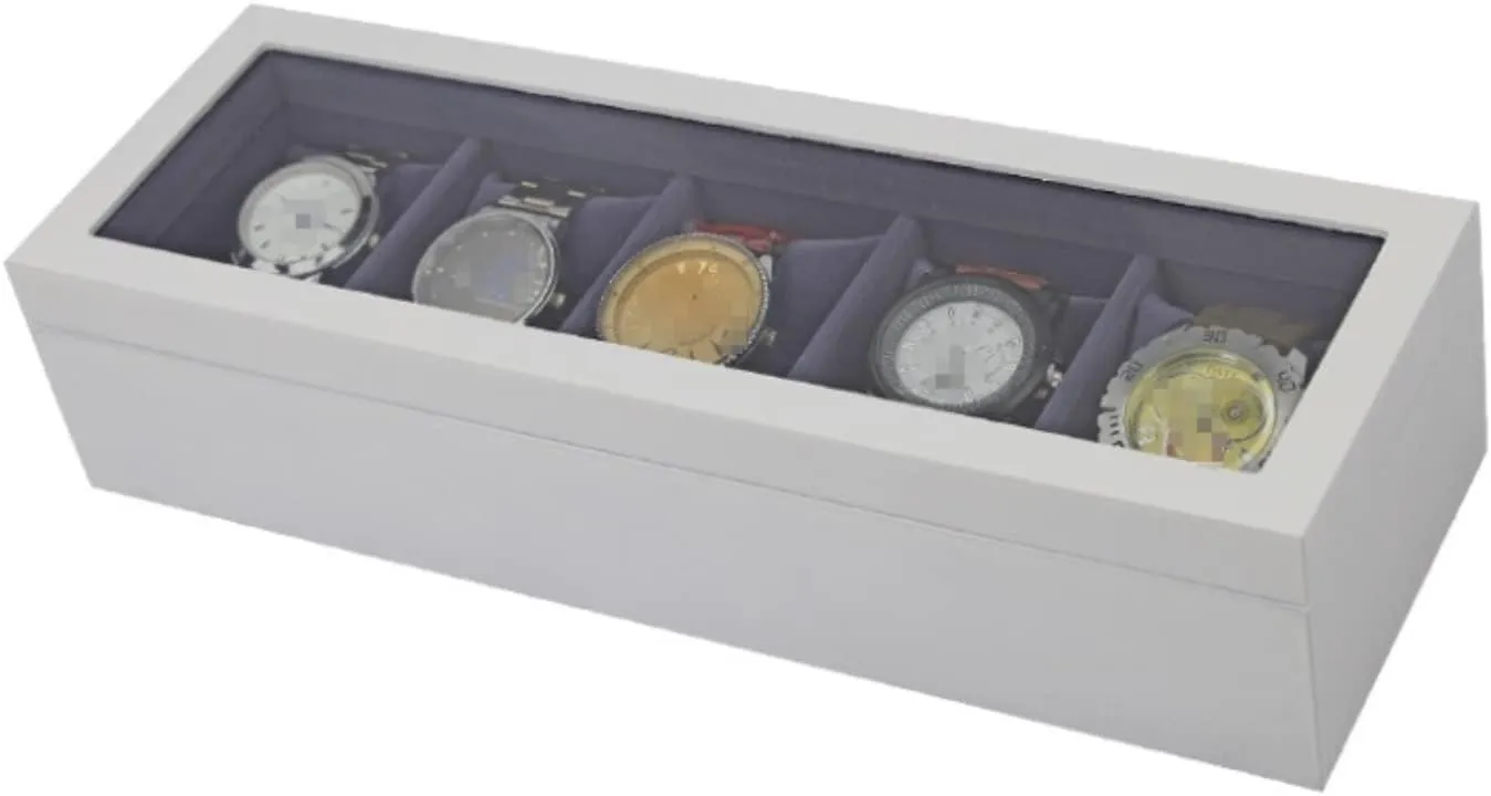 Watch Case Watch Roll Watches Display Storage Organizer 5 Slots Wood Watch Box Clear Top Jewelry Collection Display Storage Holder Watch Box Watch Winder(Black)