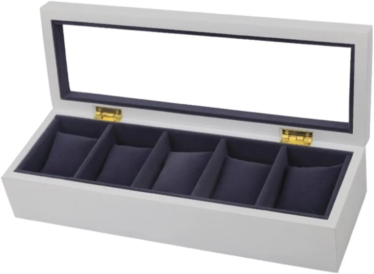 Watch Case Watch Roll Watches Display Storage Organizer 5 Slots Wood Watch Box Clear Top Jewelry Collection Display Storage Holder Watch Box Watch Winder(Black)