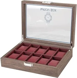 Watch Jewelry Display Storage Box Organizer Clear Lid Classic Vintage Wood 10 Grids Jewellery Holder - Stylish and Practical Storage Solution for Watches and Jewelry