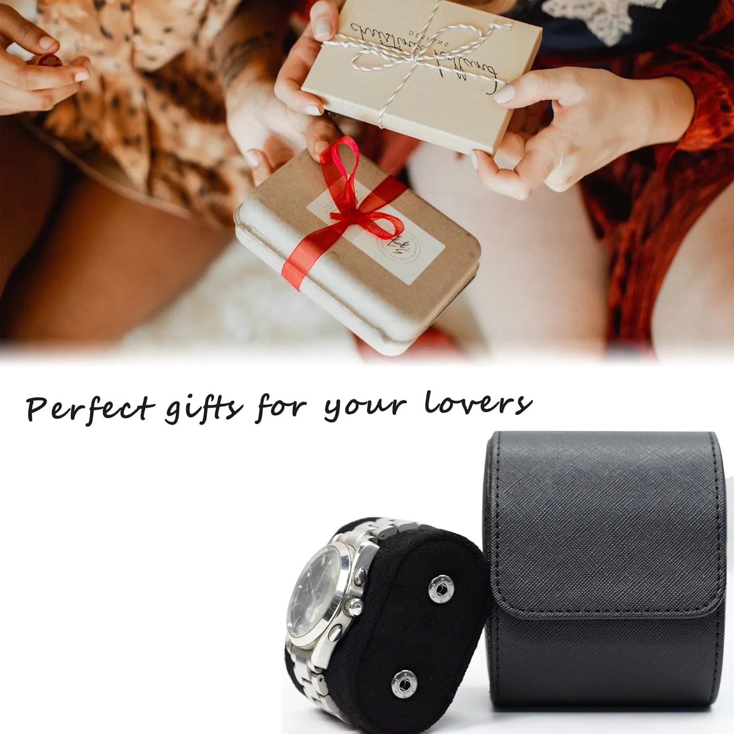 Watch Travel Case, Luxury Leather Watch Roll Organizer Box, Jewelry Storage Case Gifts for Man and Woman Christmas Anniversary Birthday(Black)