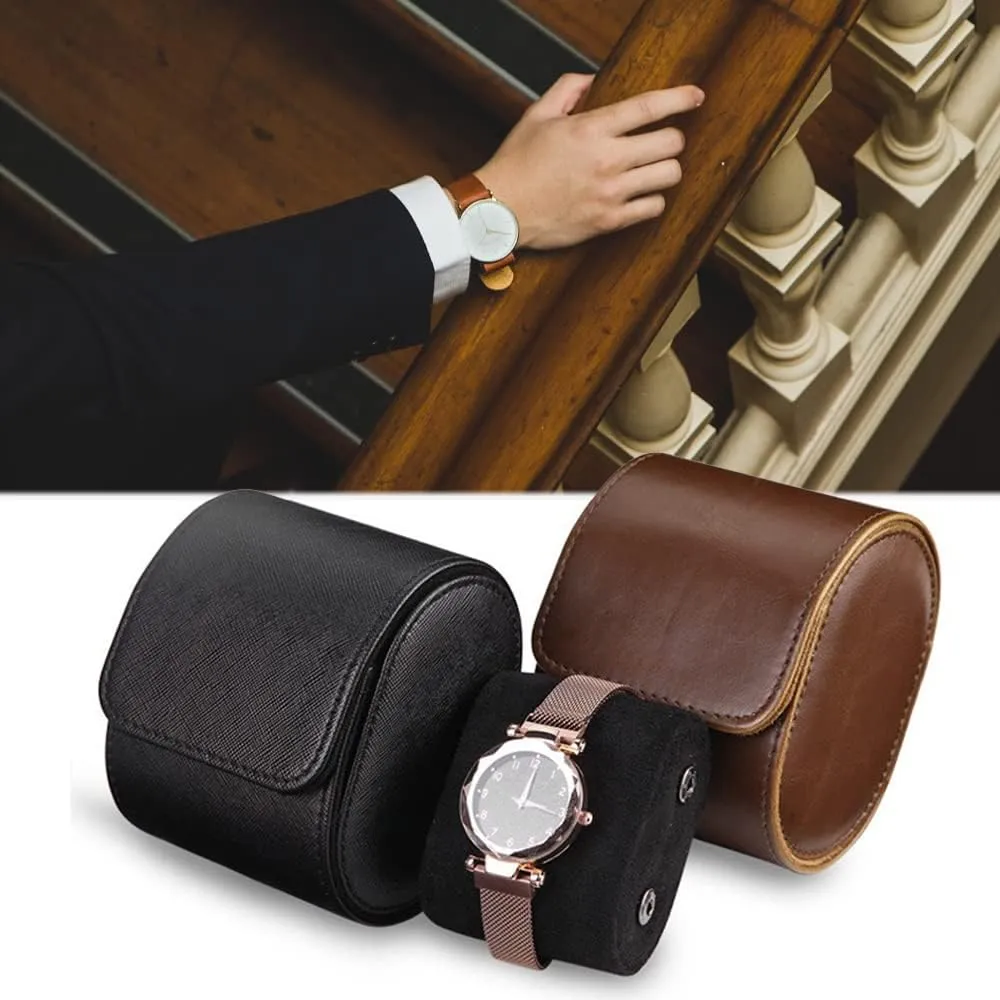 Watch Travel Case, Luxury Leather Watch Roll Organizer Box, Jewelry Storage Case Gifts for Man and Woman Christmas Anniversary Birthday(Black)