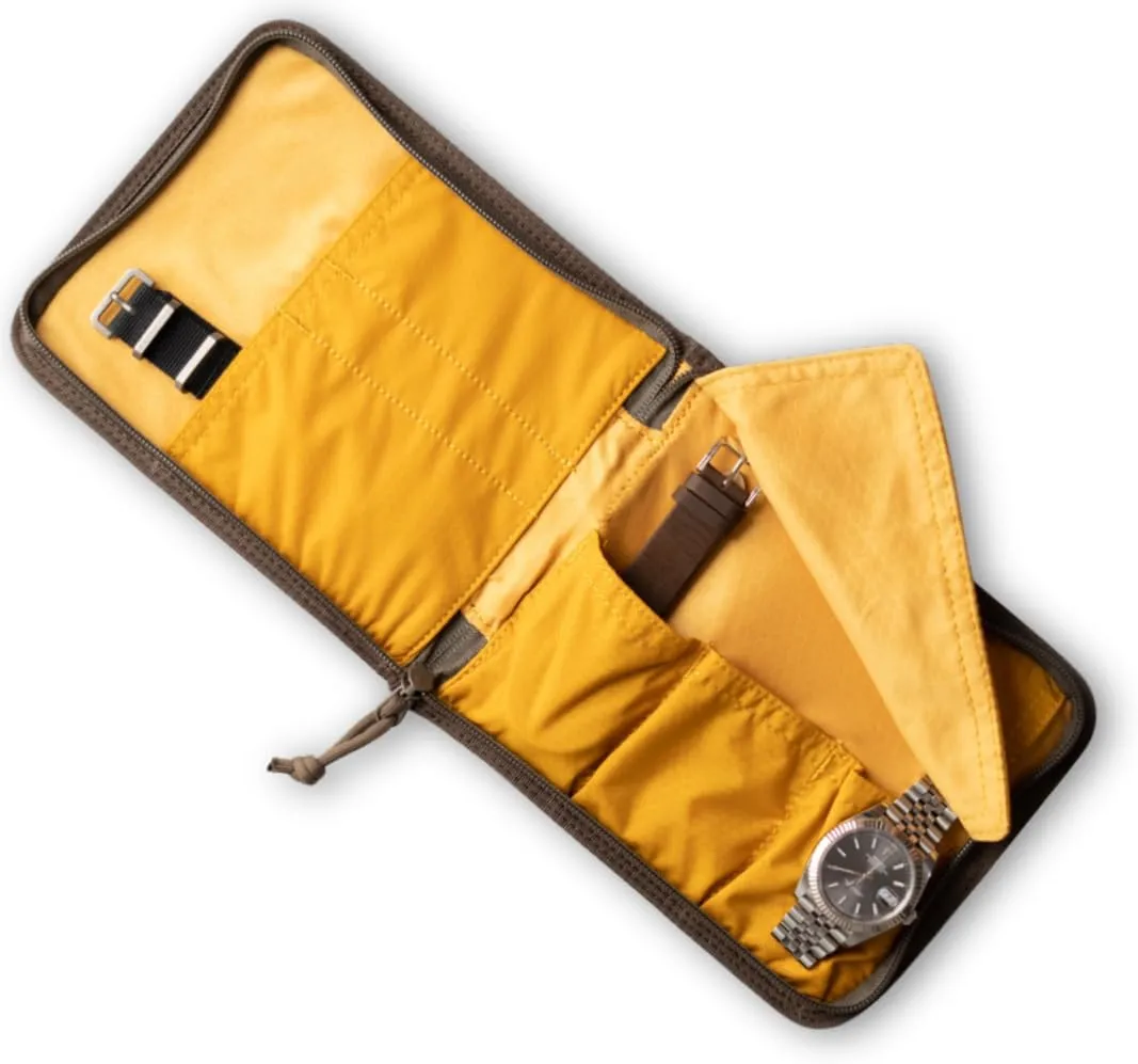 Watch Wallet: Ultra Slim & Rugged | Waxed Canvas Organizer for Casio, Apple, Bulova | Durable Travel Case for Watches & Accessories | Waterproof & Protective Design for Men (Brown)