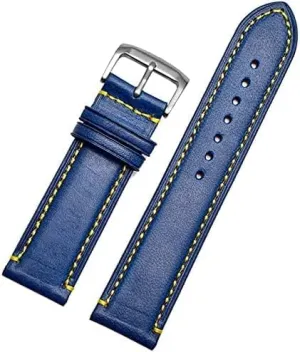 Watchband Replaceable Black Wristband Genuine Leather Strap 23mm Blue Watch Band with Folding Buckle Bracelet Men's Watchband Watch Wristband