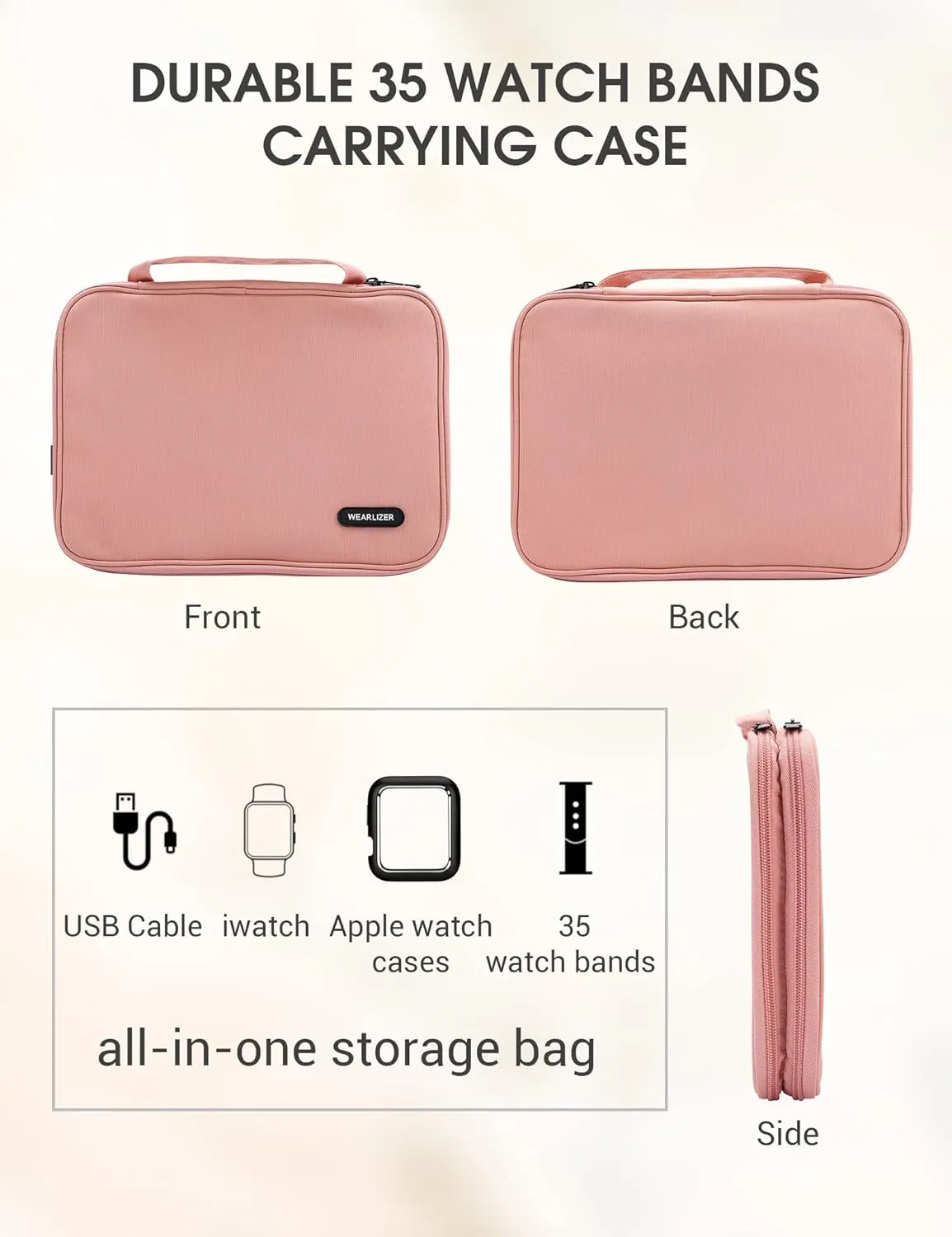 Wearlizer Watch Band Storage Case Hold 35 Straps Portable Organizer Bag Compatible with Apple Watch Band, Pin, Headset and Other Accessories