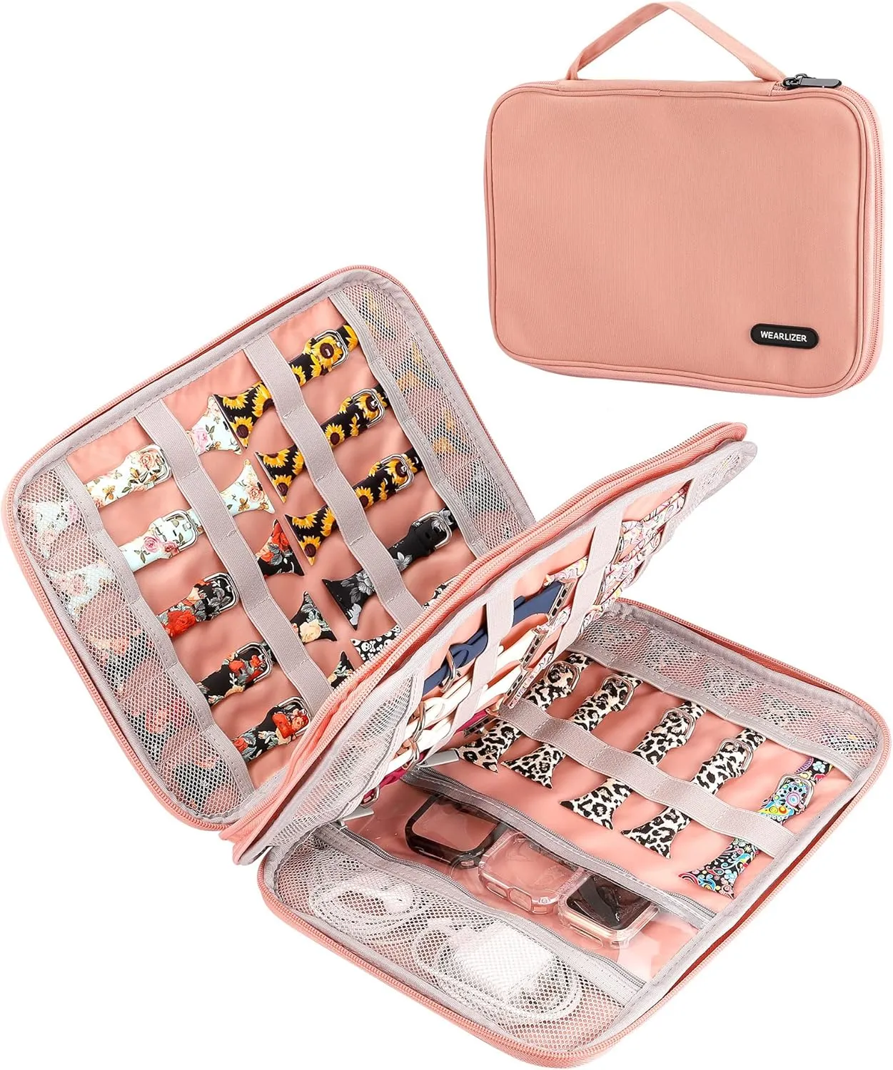 Wearlizer Watch Band Storage Case Hold 35 Straps Portable Organizer Bag Compatible with Apple Watch Band, Pin, Headset and Other Accessories