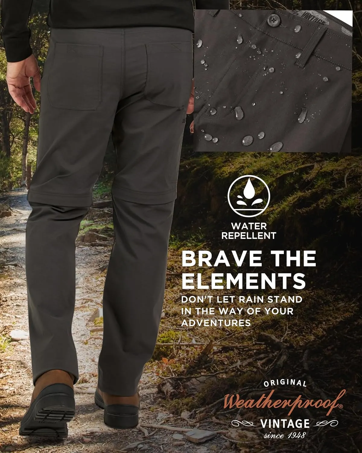 Weatherproof Vintage Mens Convertible Pants - Hiking Pants for Mens with Zip-Off to Short | Mens Utility Hiking Travel Pants