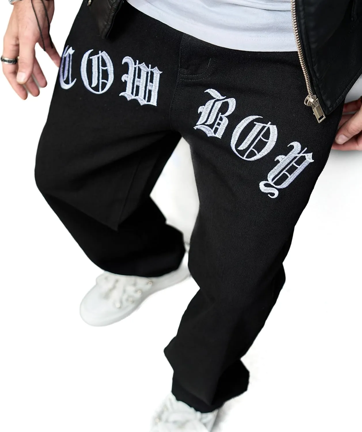 WEIBUMAOYI Men's Wide-Leg Jeans Straight Leg Carpenter Denim Pants Loose fit Trousers