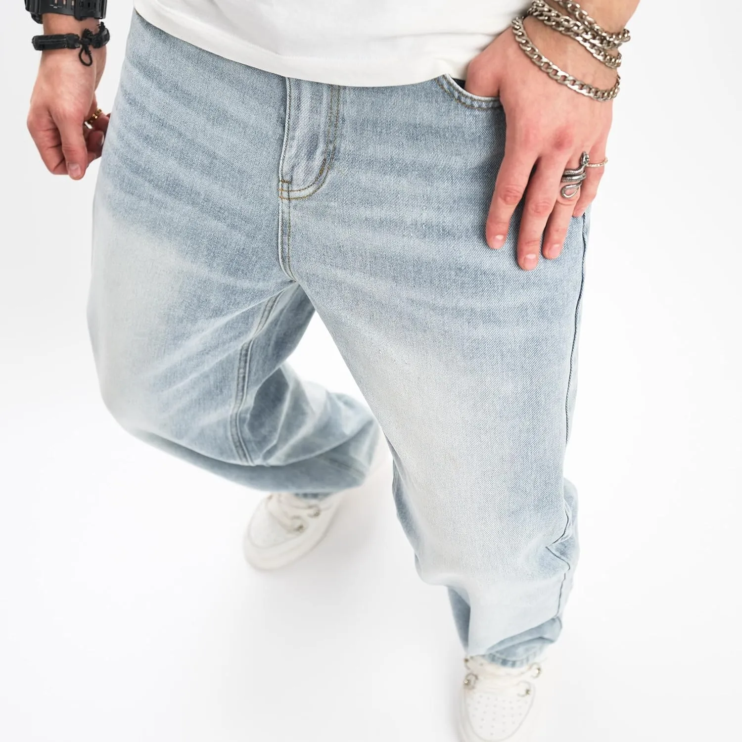 WEIBUMAOYI Men's Wide-Leg Jeans Straight Leg Carpenter Denim Pants Loose fit Trousers