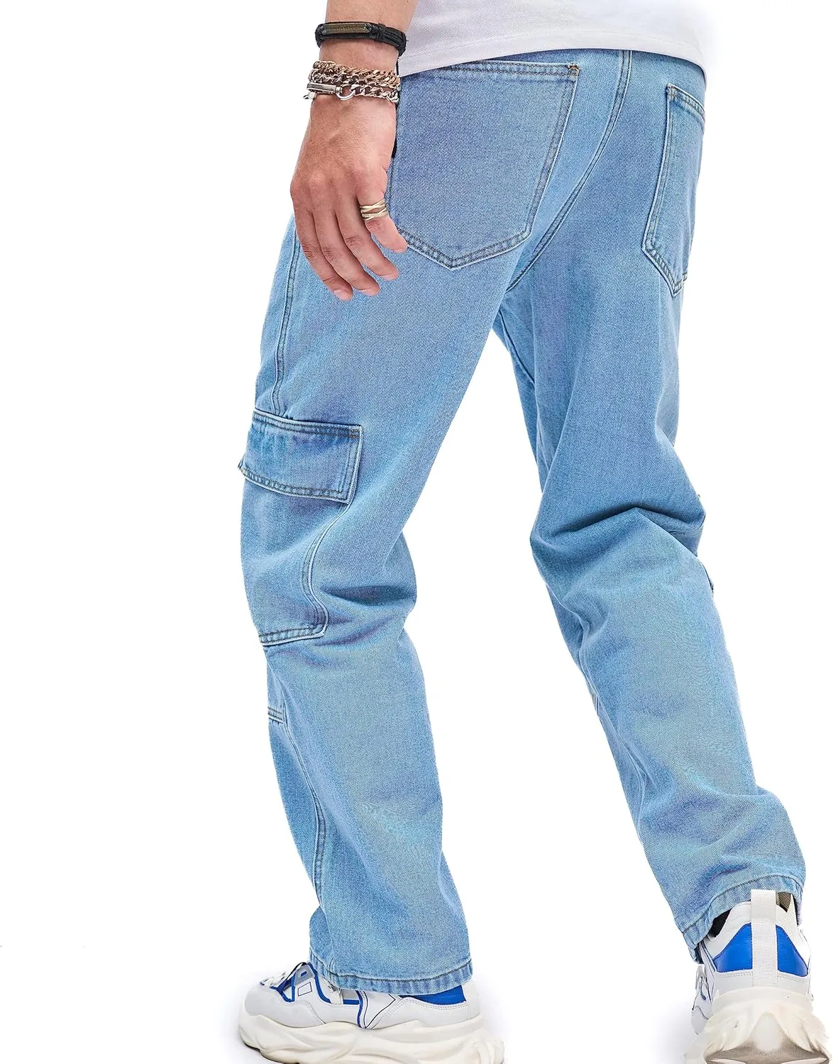 WEIBUMAOYI Men's Wide-Leg Jeans Straight Leg Carpenter Denim Pants Loose fit Trousers