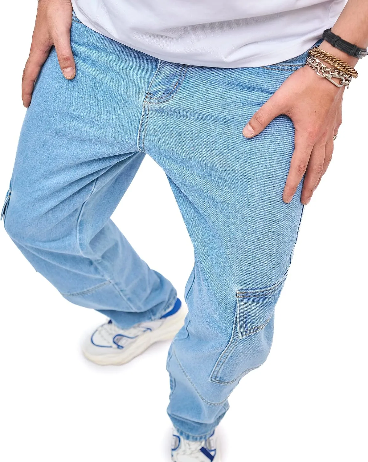 WEIBUMAOYI Men's Wide-Leg Jeans Straight Leg Carpenter Denim Pants Loose fit Trousers