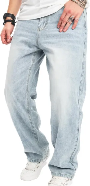 WEIBUMAOYI Men's Wide-Leg Jeans Straight Leg Carpenter Denim Pants Loose fit Trousers
