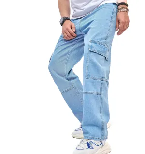 WEIBUMAOYI Men's Wide-Leg Jeans Straight Leg Carpenter Denim Pants Loose fit Trousers