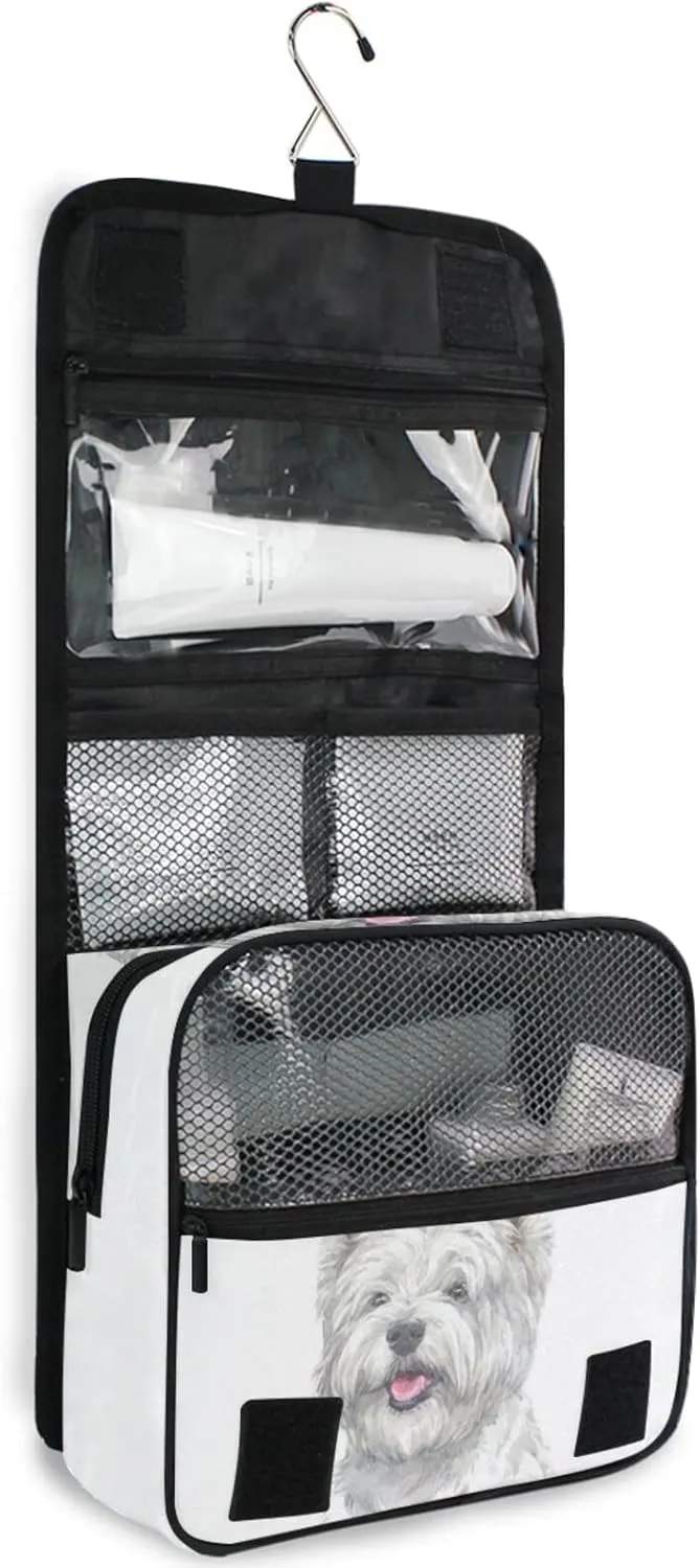 West Highland White Terrier Breed Dog Painting on White Hanging Wash Gargle Toiletry Bag Travel Cosmetic Makeup Case Organizer Storage Large Portable