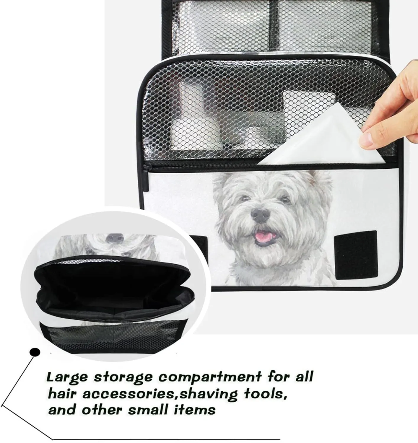 West Highland White Terrier Breed Dog Painting on White Hanging Wash Gargle Toiletry Bag Travel Cosmetic Makeup Case Organizer Storage Large Portable