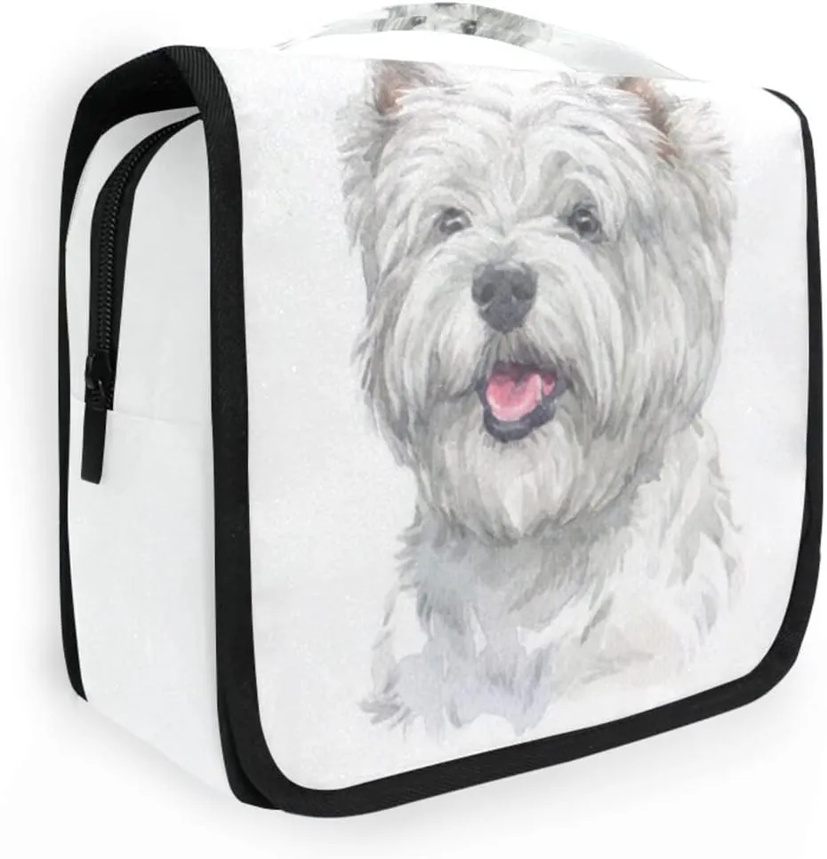 West Highland White Terrier Breed Dog Painting on White Hanging Wash Gargle Toiletry Bag Travel Cosmetic Makeup Case Organizer Storage Large Portable