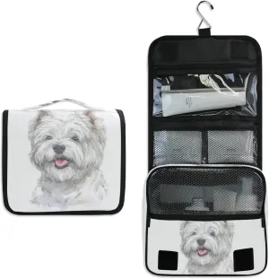 West Highland White Terrier Breed Dog Painting on White Hanging Wash Gargle Toiletry Bag Travel Cosmetic Makeup Case Organizer Storage Large Portable