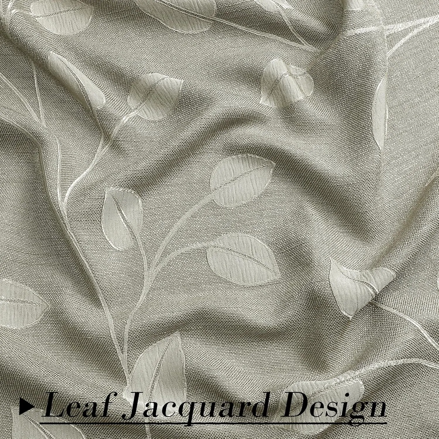 WEST LAKE Khaki Tan White Leaf Jacquard Curtain 2 Panels Heavy Linen Textured Room Darkening with Branches Pattern Grommet Top Window Treatment for Living Room/Bedroom,50"x84"x2