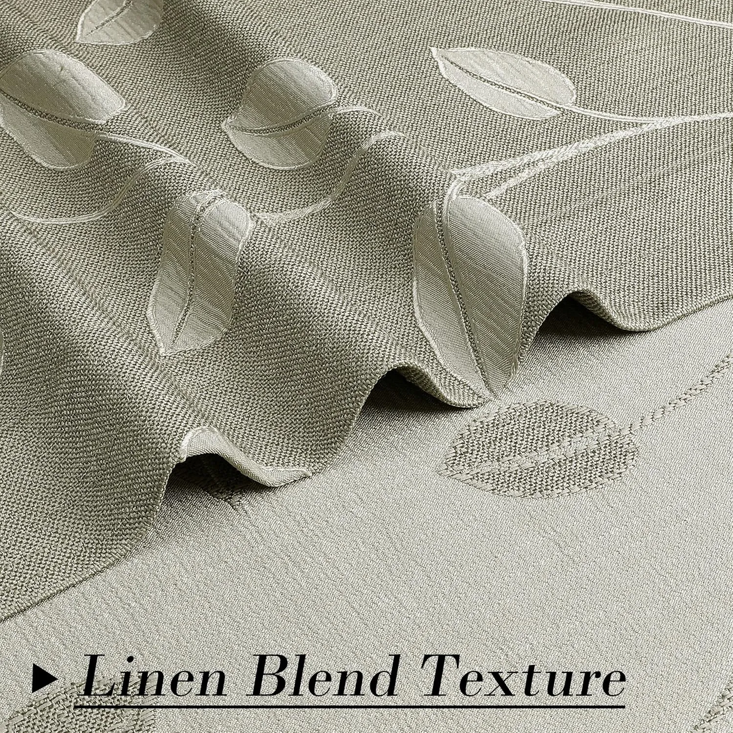 WEST LAKE Khaki Tan White Leaf Jacquard Curtain 2 Panels Heavy Linen Textured Room Darkening with Branches Pattern Grommet Top Window Treatment for Living Room/Bedroom,50"x84"x2
