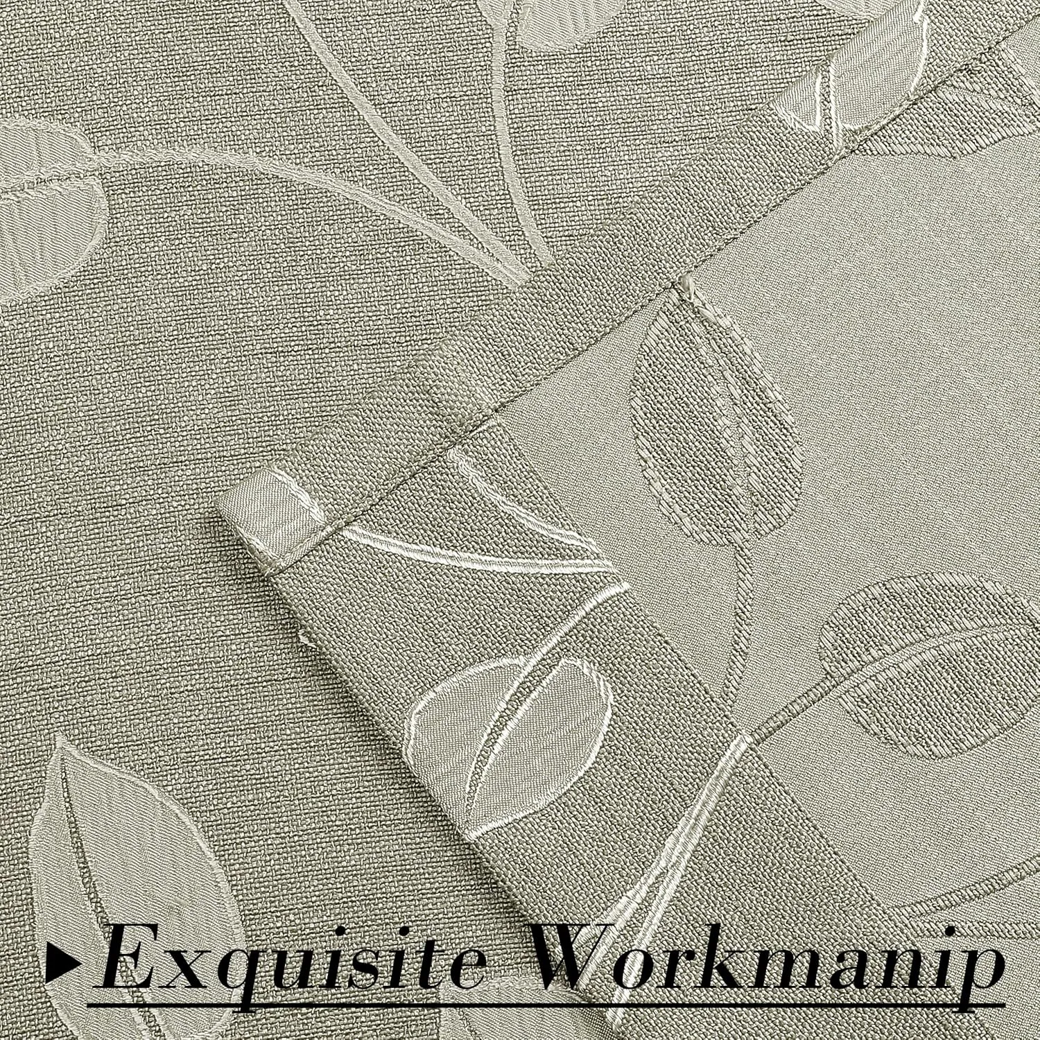 WEST LAKE Khaki Tan White Leaf Jacquard Curtain 2 Panels Heavy Linen Textured Room Darkening with Branches Pattern Grommet Top Window Treatment for Living Room/Bedroom,50"x84"x2