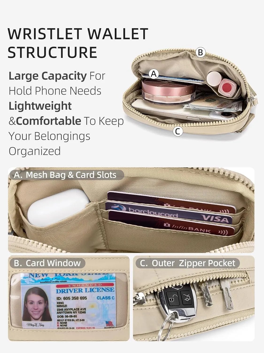 WESTBRONCO Wristlet Wallets for Women Nylon Quilted RFID Wallet with 3 Zipper Purse for Travel Credit Card Holder Phone Organizer