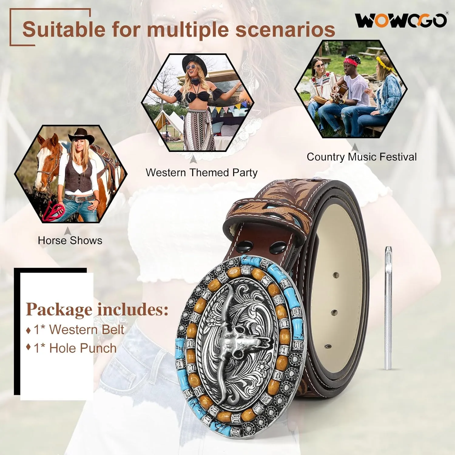 Western Belts for Women Cowgirl Cowboy Country Belt Turquoise Rhinestone Leather Belt Brown Plus Size Belt