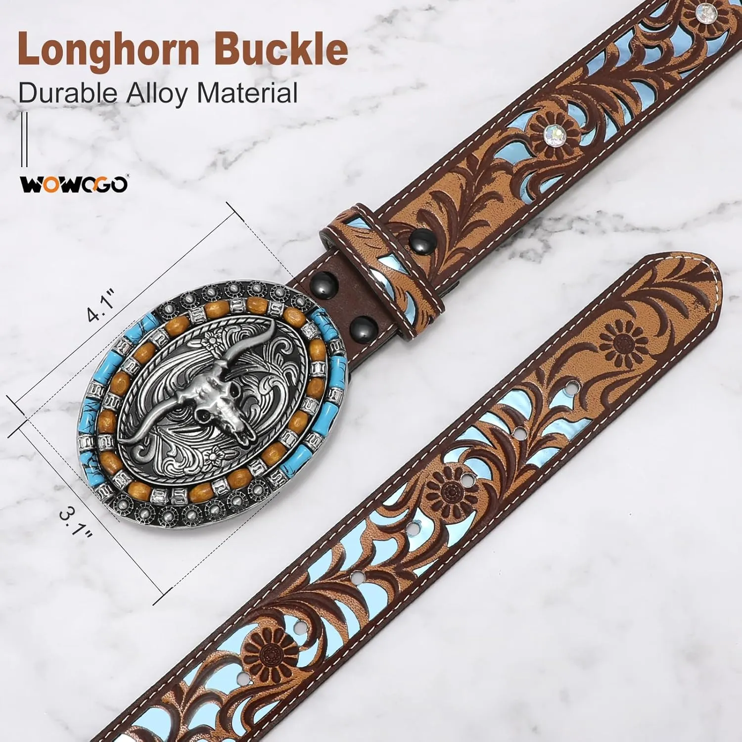 Western Belts for Women Cowgirl Cowboy Country Belt Turquoise Rhinestone Leather Belt Brown Plus Size Belt