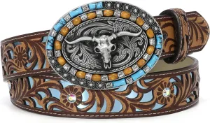 Western Belts for Women Cowgirl Cowboy Country Belt Turquoise Rhinestone Leather Belt Brown Plus Size Belt