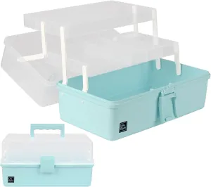 WEWLINE Sewing Storage Organizer Box 13-Inch Art Storage Box Craft Organizer 3-Layers with Handle Craft Art Bin Portable for Home School Office Travel