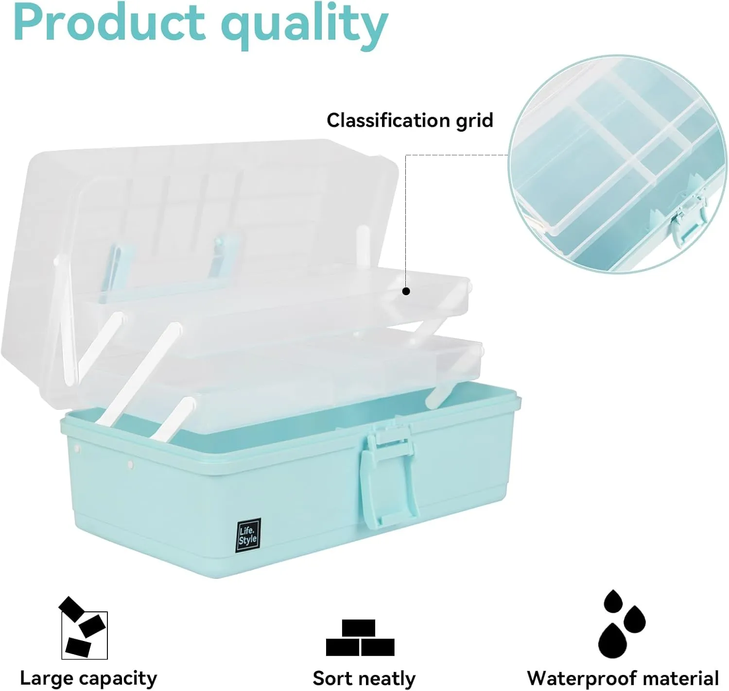 WEWLINE Sewing Storage Organizer Box 13-Inch Art Storage Box Craft Organizer 3-Layers with Handle Craft Art Bin Portable for Home School Office Travel