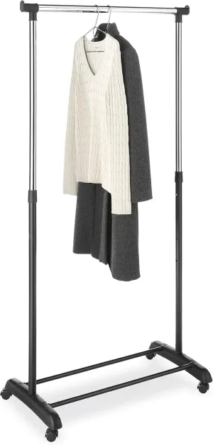 Whitmor Black and Chrome Adjustable Garment Rack-Rolling Clothes Organizer, 18.5" D x 33" W x 66" H