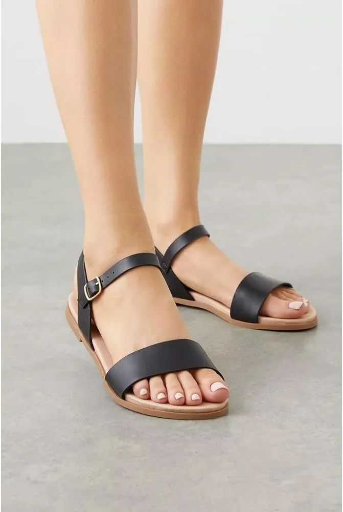 Wide Fit Faye Faux Leather Flat Sandals