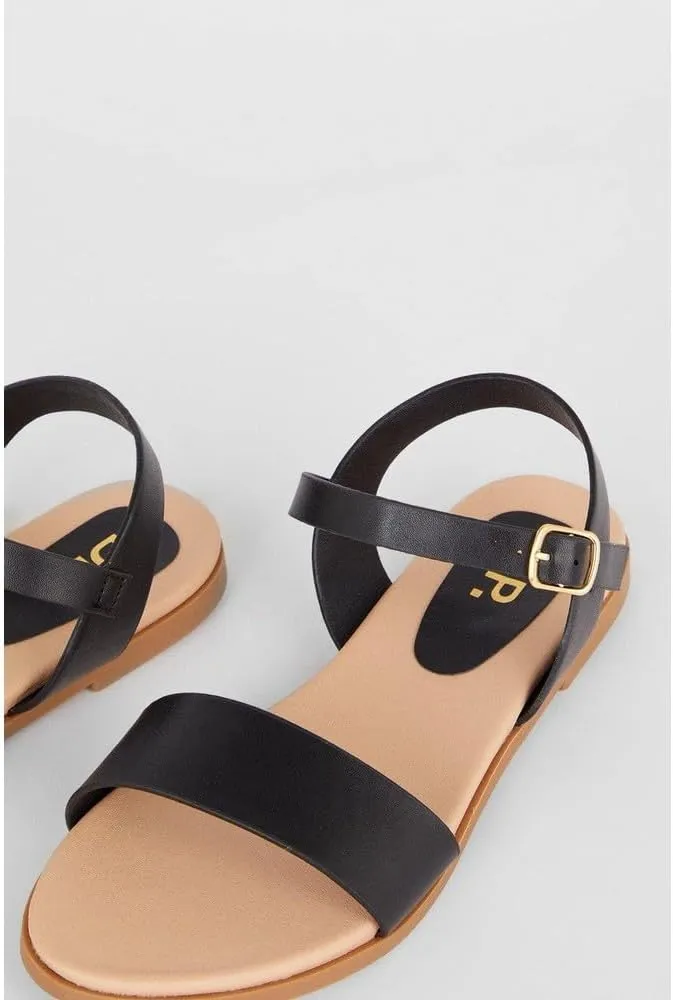 Wide Fit Faye Faux Leather Flat Sandals